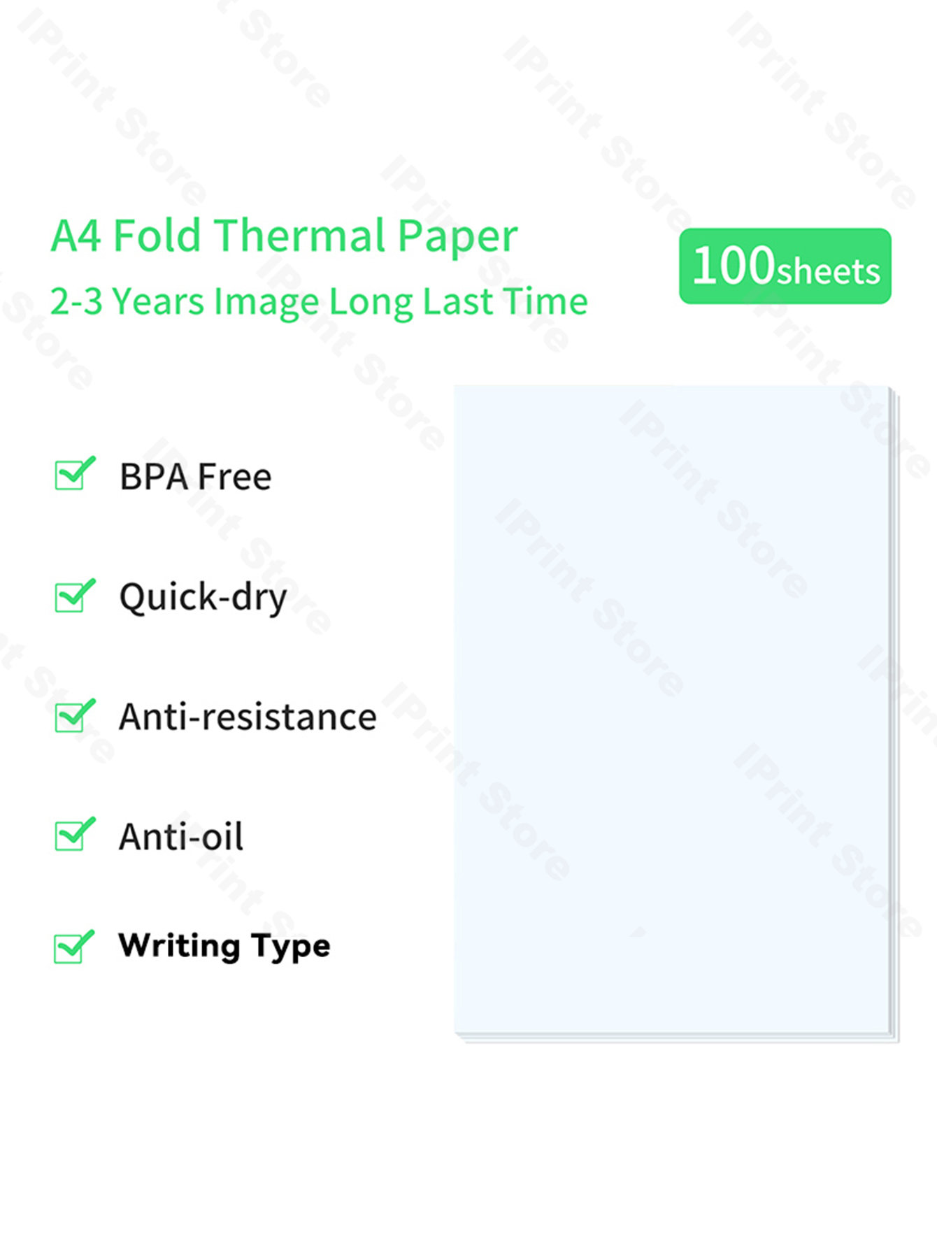 Peripage Mini A4 Drucker Schnell trockenes Schreiben Typ 2-3 Jahre Aufbewahrungsfalte Thermalpapier 100 Blätter Papel Terminico