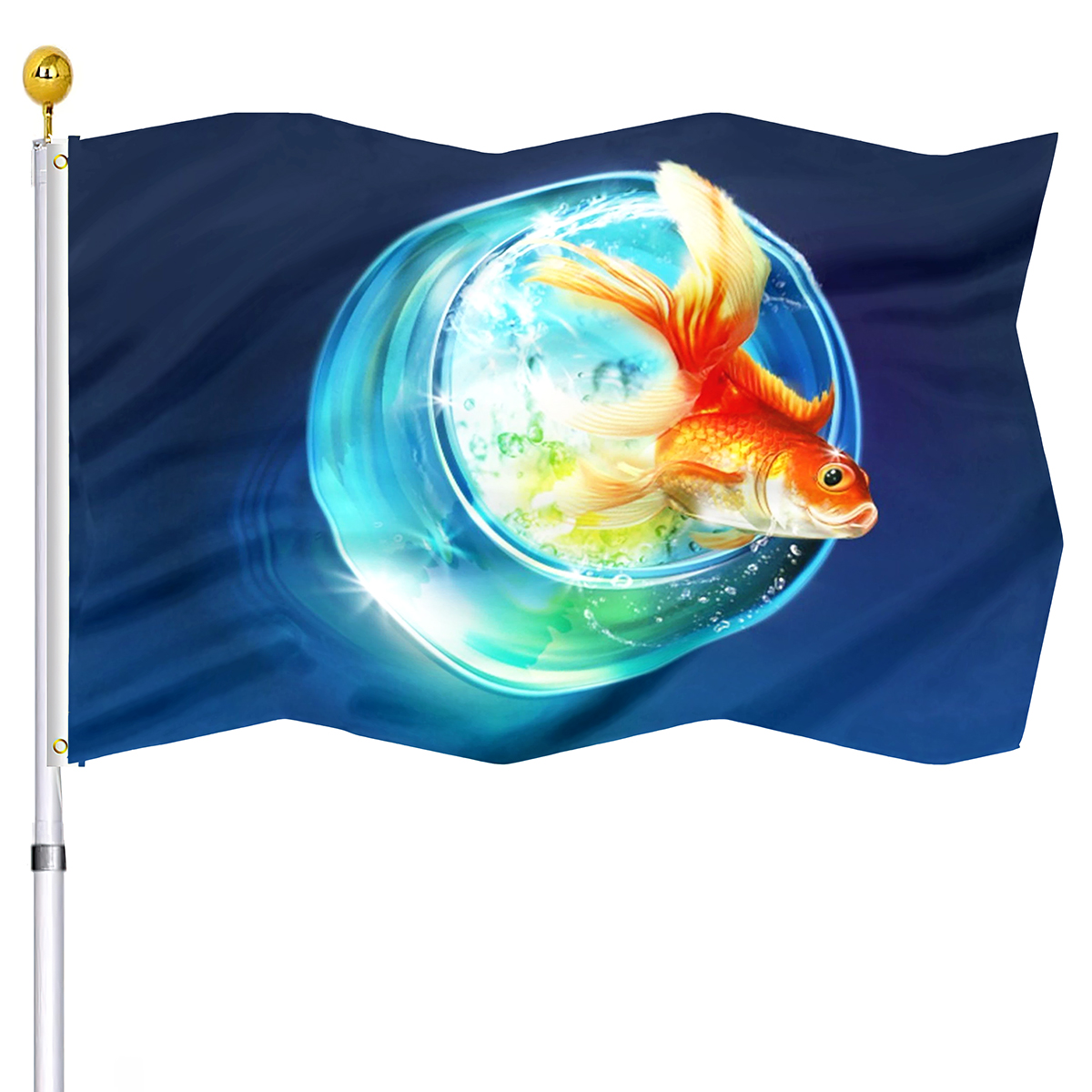 Schattige goudvis vlag voor huis binnen feest buiten decor rode cyaan kleur polyester vlaggen UV beschermde tuinwerf veranda banner vlag