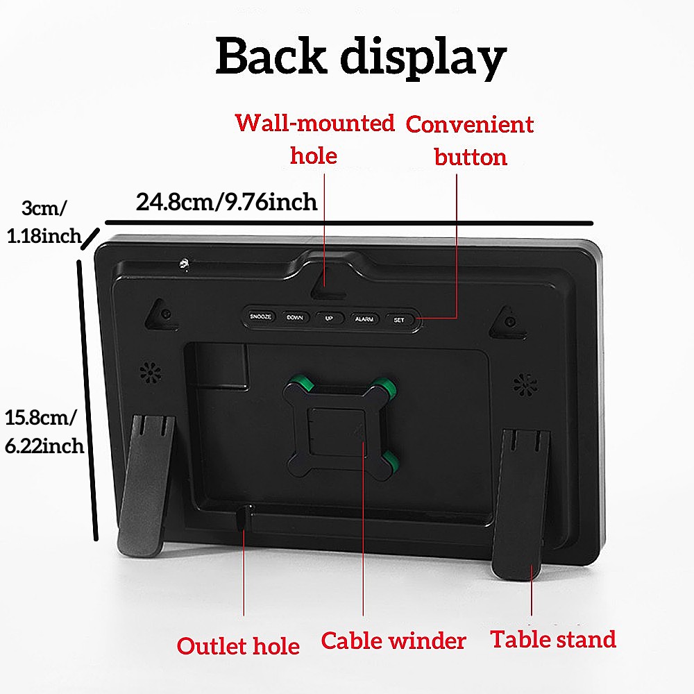 25*16*3cm Grande relógio de parede digital Data de umidade automática Tabela de tempo de escurecimento Relógio 12/24H LED despertador de despertador
