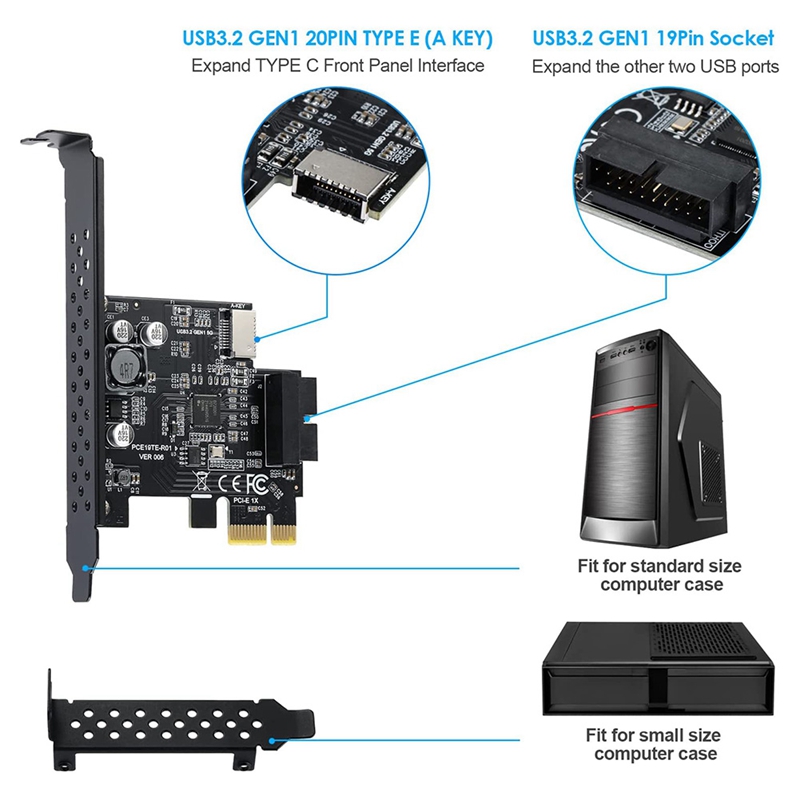 PCI-E 1x a USB 3.2 GEN1 5GBPS 20PIN INTERRATRIA DEL PANNELLO ANTERIORE Intestazione del pannello frontale di tipo C Connettore del pannello frontale Card