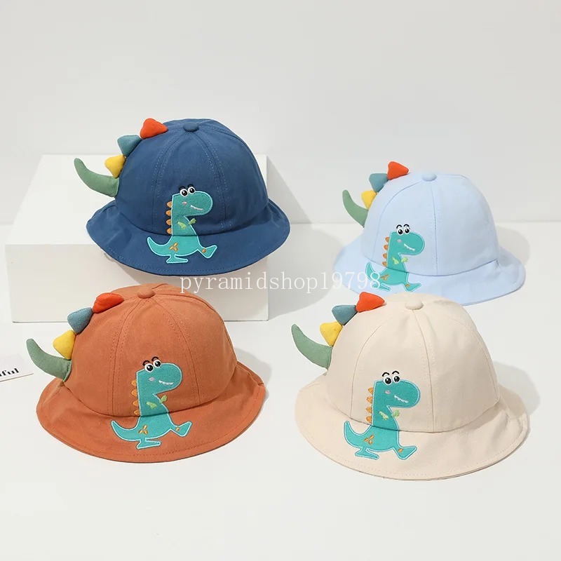 Söt dinosaurie baby hatt fast färg tecknad broderad bassäng mössa för småbarn sol hattar sommar mjuk bomull barn pojke flicka hink hatt