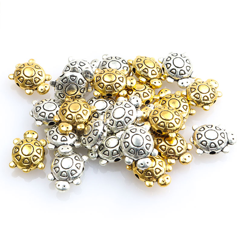 10 pezzi da distanziatore di tartarughe da 10 pezzi di tartaruga graziosa perle antiche o in argento perle sciolte gioielli che producono accessori fatti a mano bracciale