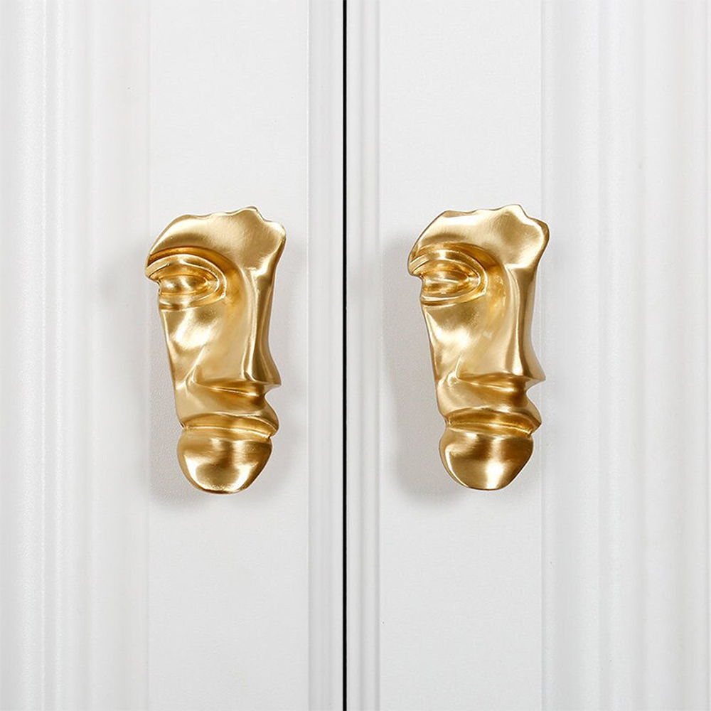 Brass Half Face Cabinet Door Knobs Home Decor Dresser Pulls Unique Nightstand Knobs Mask Drawer Pulls Furniture Knobs Hardware