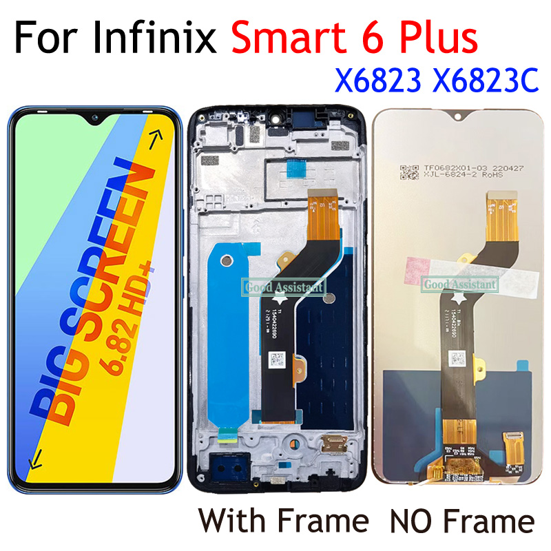 Black 6.82 " For Infinix Smart 6 Plus X6823 X6823C LCD Display Touch Screen Digitizer Assembly / With Frame