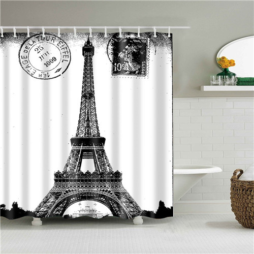 Vintage Style Retro Paris Eiffel Tower Bathroom Shower Curtains Frabic Waterproof Polyester Bath Curtain With Hooks