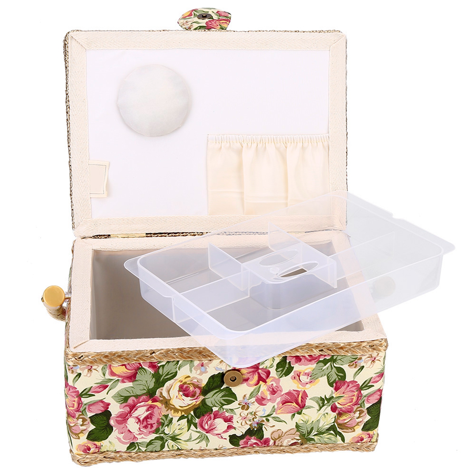 Retro Syförvaringslåda Hantverk Syverktygslager Nåltråd Borgen Floral Timble Thread Needle Sewing Organizer Tillbehör