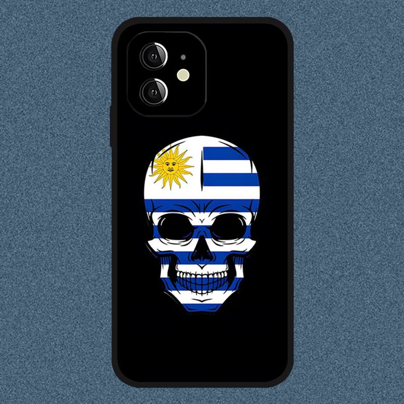 Étui de téléphone à drapeau national Uruguay pour iPhone 12 14 13 11 Pro Max Mini XS X XR 7 8 6 6S Plus SE 2020 COUVERTURE DE SILICONE SOFF NOIR