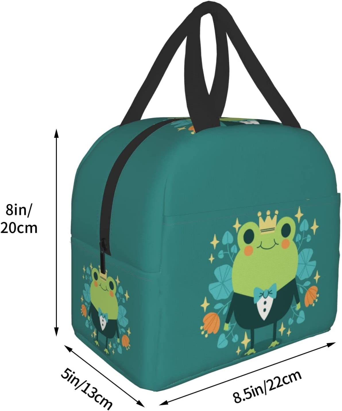Cute Frog with Big Eyes Print Thermal Lunch Bag Insulated Bento Box Reusable Waterproof Lunch Bag for Office Picnic Hiking Beach