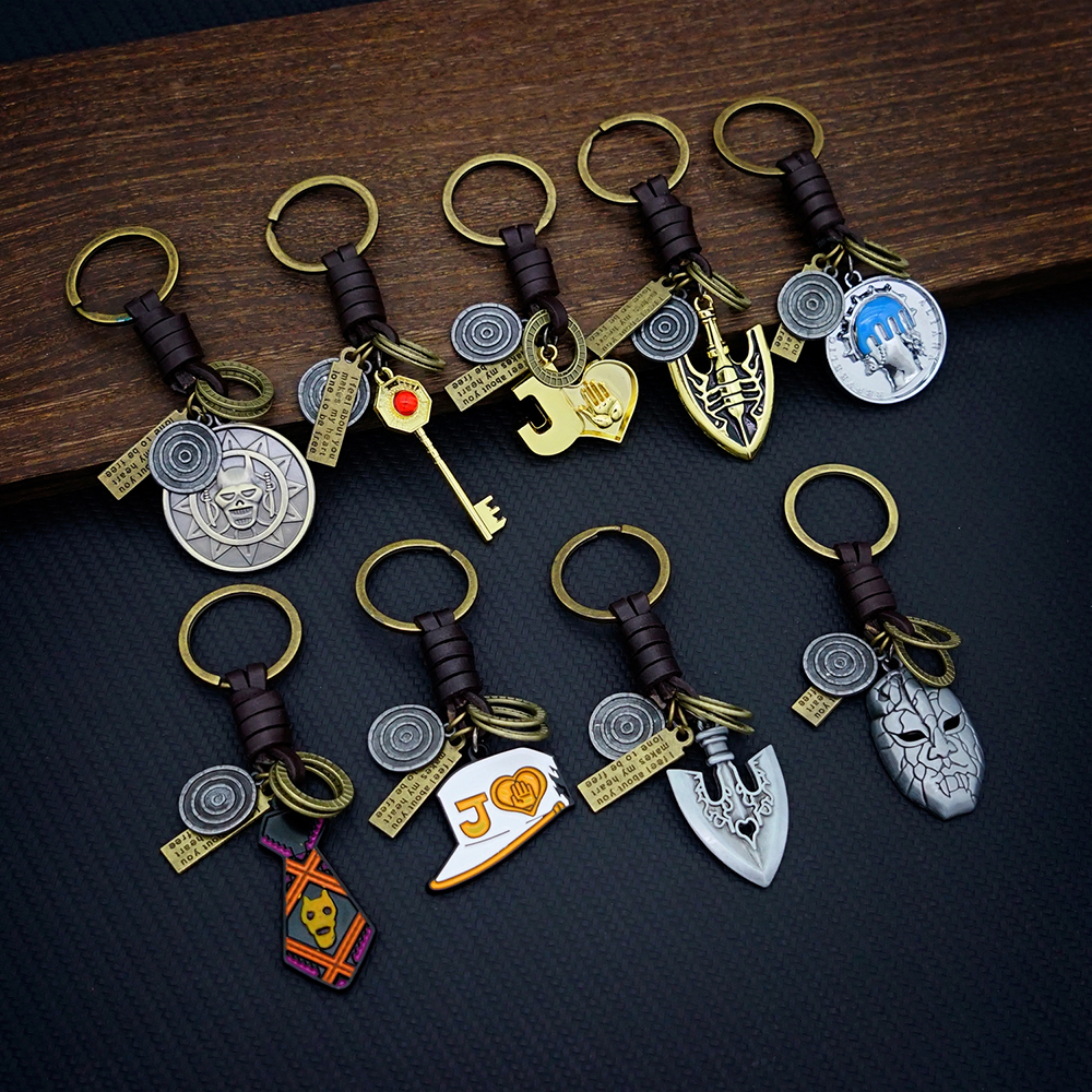 Jojos Bizarre Adventure Keychain Leather Key Chain Keyring Keychains for Men pil Anime Accessories Key Ring Pendant Llaveros