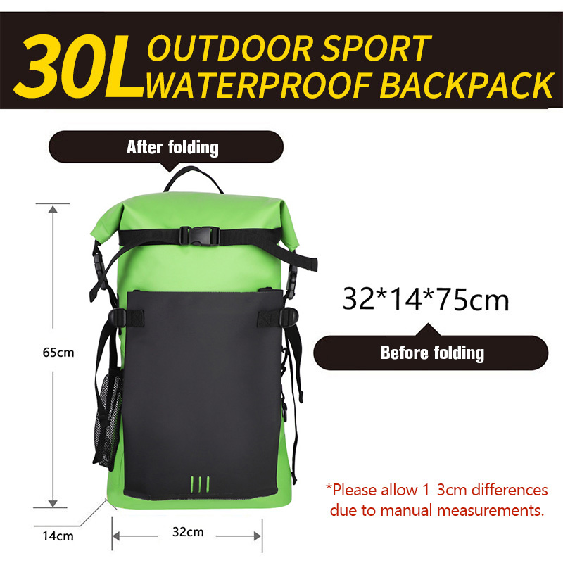 30L Waterproof Backpack Water Resistant Dry Bag Storage Pack Pouch Swimming Outdoor Sport Kayaking River Trekking Boating 205G