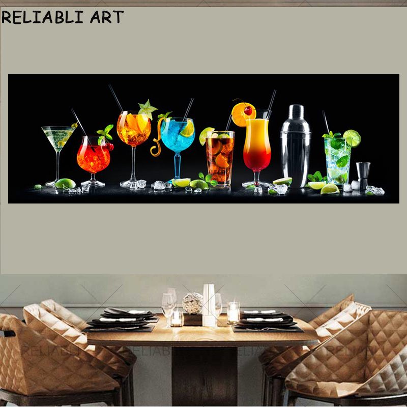 Toile de verre à vin moderne Art mural pour le bar et la salle à manger Cocktail Boissons Affiche de cuisine et imprimés Home Decor No Frame