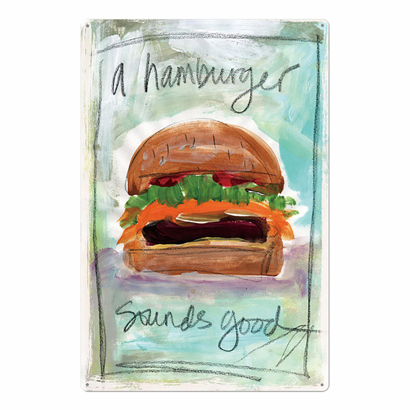 Hamburger Metal Tin Sign Placa hambúrgueres vintage e batatas fritas Metal Plate Poster Kitchen Restaurant Shop Wall Decor