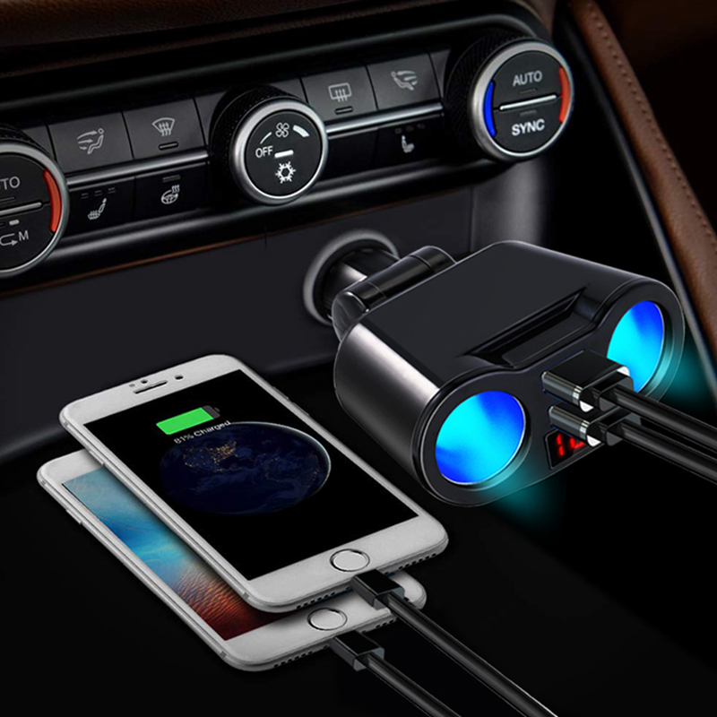 Autolading 5V 3.1A USB oplaadwagen Sigarettenaansteker één voor drie autolader met LED -display Roterende auto -adapter Accessorie