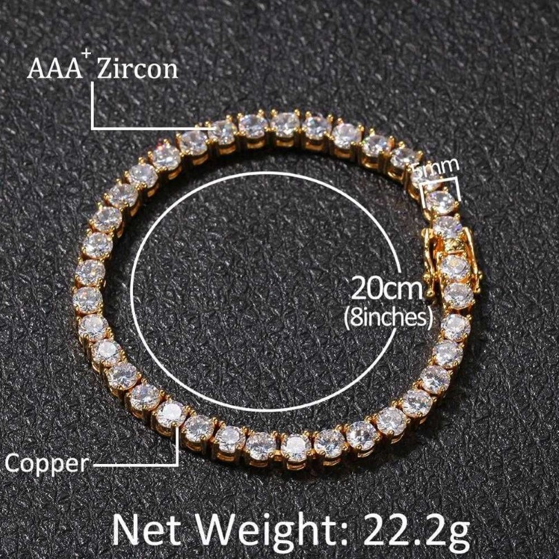 TBTK Fashion M 4mm 5mm eine Reihe vereiste Kette Roségold AAA Zirkonia Tennisarmband Hiphop Kupferbringer Handgelenk Luxusschmuck 210279p