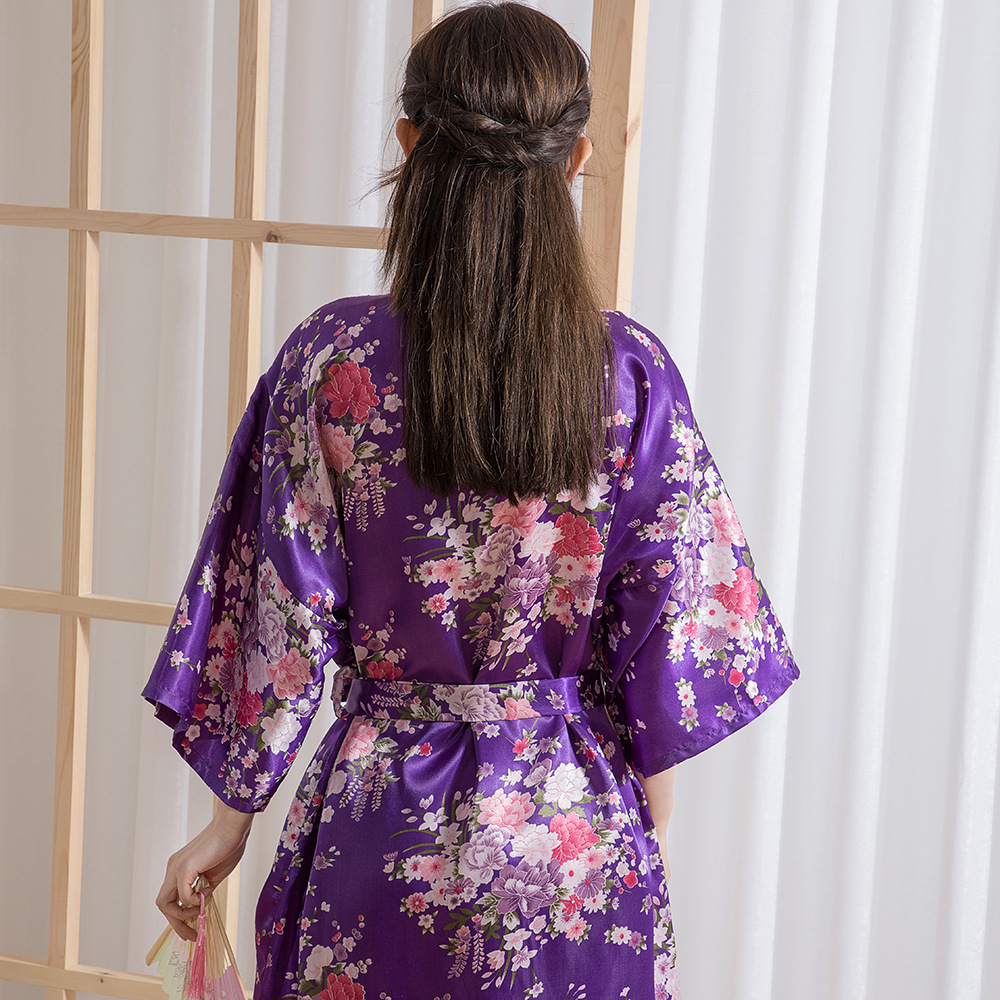 Half ärm kimono badrock kvinnlig sömnkläder blommig tryck nattklänning baggy kläder för kvinnor hemkläder casual underkläder loungekläder