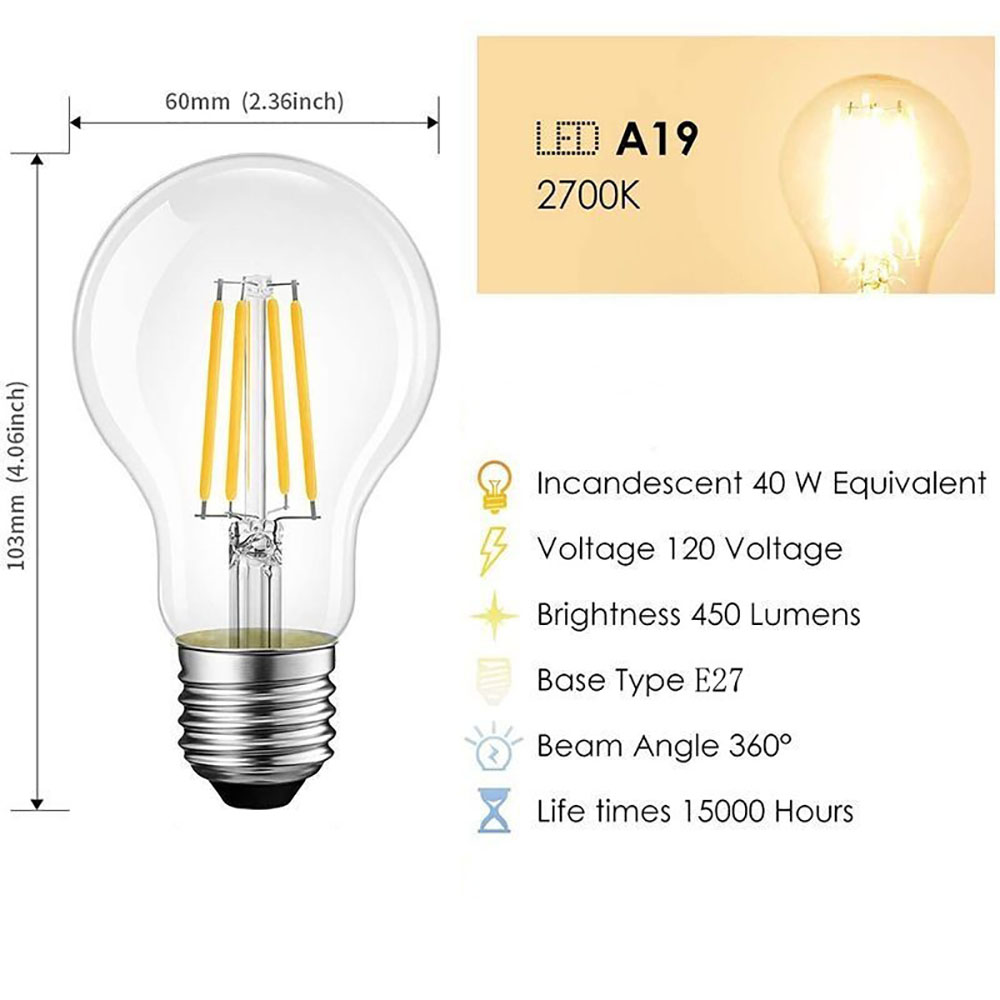 Retro E27 A60 6W 8W 12W Cob Cam Baca LED Filament Ampul Lambası 220V-240V Ampul A60 Cam Ampul Vintage Mum Aydınlatma