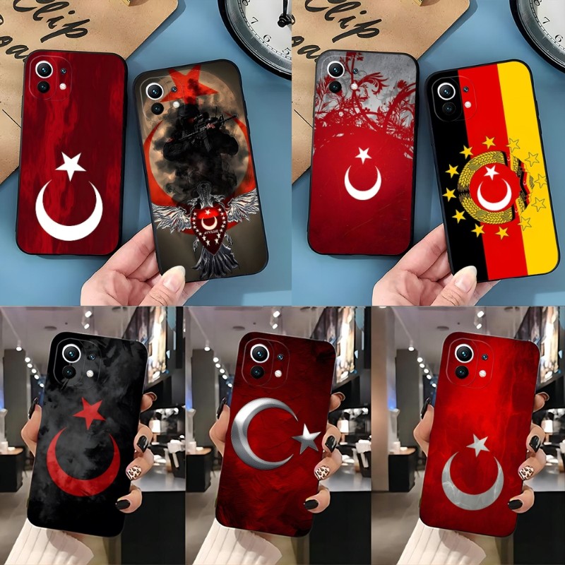 Turquie Turkish Flag Téléphone Case pour Redmi Note 11 10 10S 9S 8T 11S 7 8 8A 9A 9C 9T 9T 10 10X COUVERTURE DE SILICONE NOIR