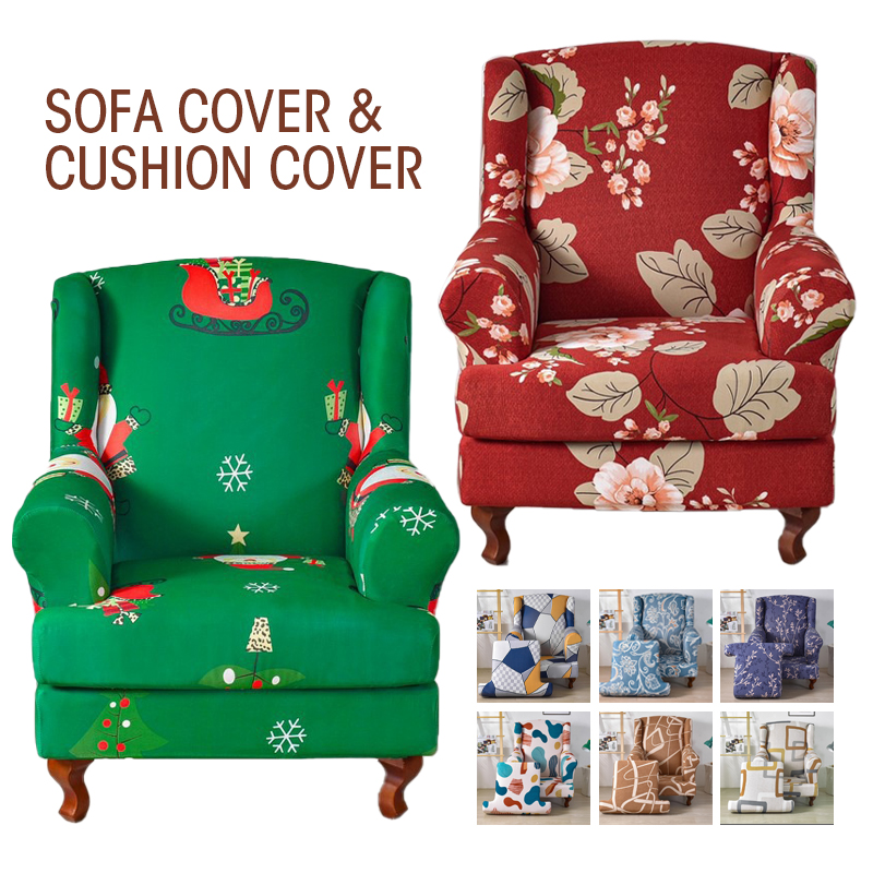 Elastic Sofa Armchair Slipcover Floral Printed Wingchair Cover High Back Wingback Chair Covers Stretch Sofa Protector Case
