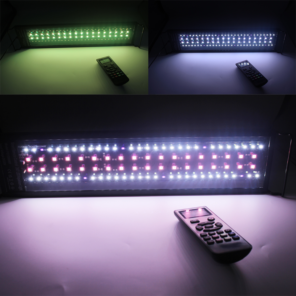 Upgrade LED Aquarium Light Vistanklamp met uitbreidbare beugels RGBW Timer Dimmer 0-100% Programmeerbaar 24/7 afstandsbediening