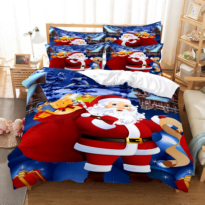 Santa Claus Bedding Set Duvet Cover New Year Quilt Cover Boys Girls Bed Set Christmas Decorations Bedroom Hotel Bedding Set