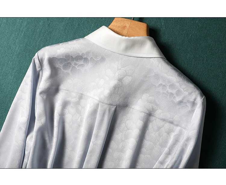 Women's Blouses Shirts Satin Printed Womens Shirts New Silk Vintage Blouses Loose Spring/Summer Polo Neck Ladies Clothing Long Sleeves Fashion Tops 240411