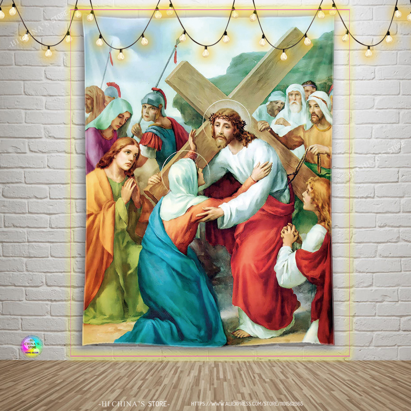 Jesus Tapestry Christ Wall Art Angel Bedroom vardagsrum Dekor kloka män Bohemian jungfru Maria vägg hängande hemdedoration