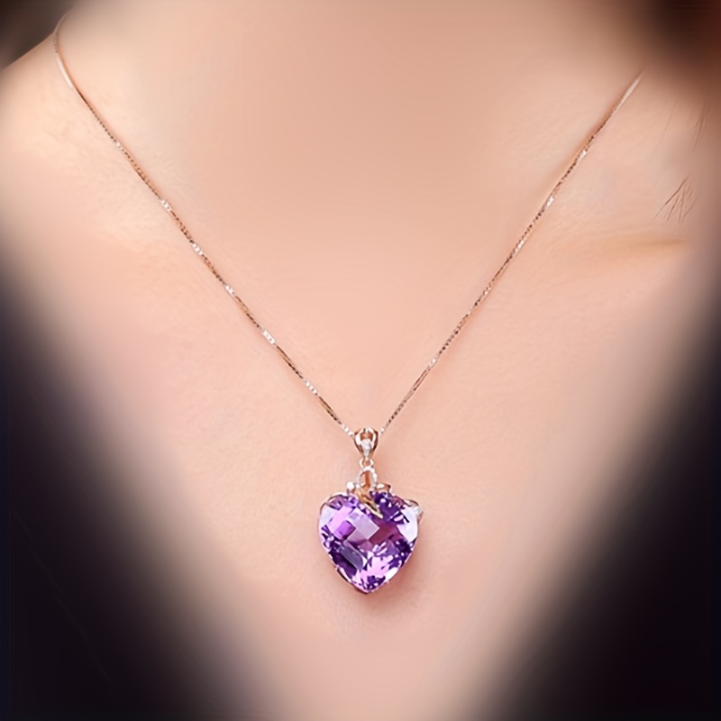 Collier pendentif à coeur amethyste - Élégant Symbe d'amour de ton or de la Saint-Valentin pour elle