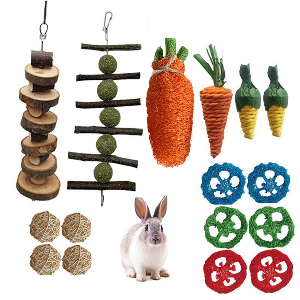 Pet Chew oyuncakları Set doğal ahşap çubuklar LOOFAH Rattan Ball El Yapımı Hamster Tavşan Gine Domuz için Hediye Diş Bakımı Tedavi Ediyor