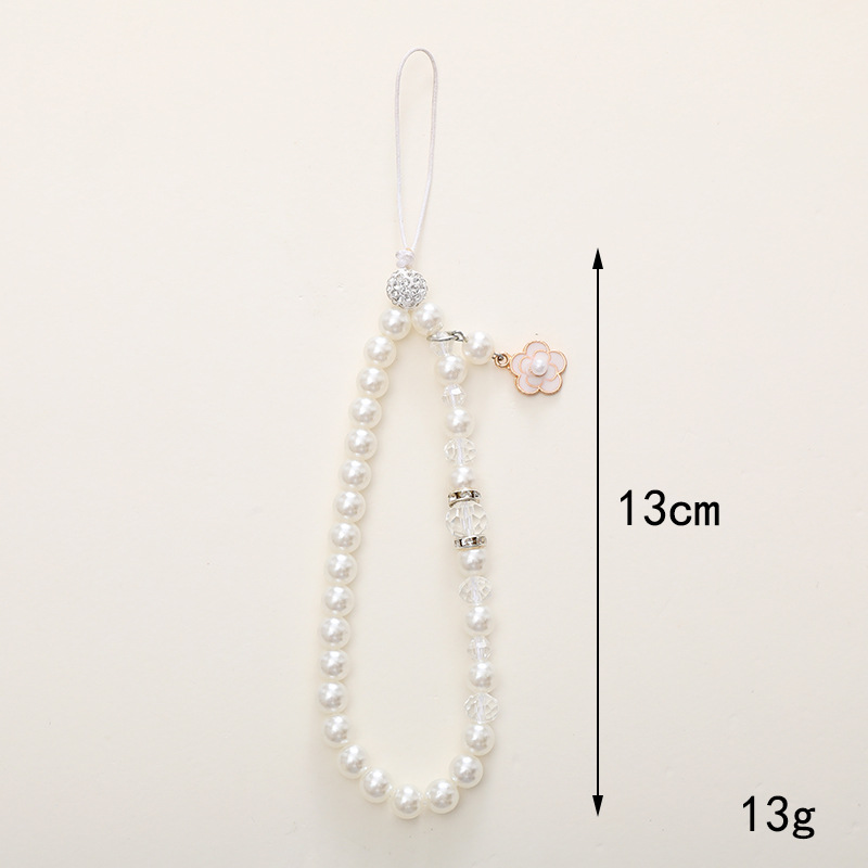 Correa de teléfono móvil para mujeres con perlas pequeñas colgantes de flores encimera cadena de cuentas para el teléfono móvil