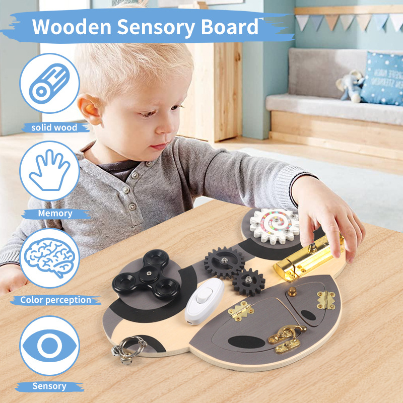 Montessori Toy Steering Wheel Wooden Busy Board Wooden Sensory Toys for Toddlers Preschool Travel Learning Activities