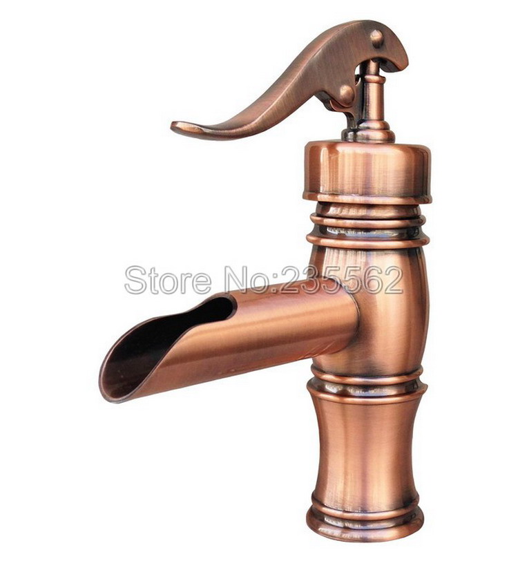 Antigo Red Copper Cachone Caterfall Pia do banheiro Torneira Misturador de Bacia da Vaidade Tap Lnf311