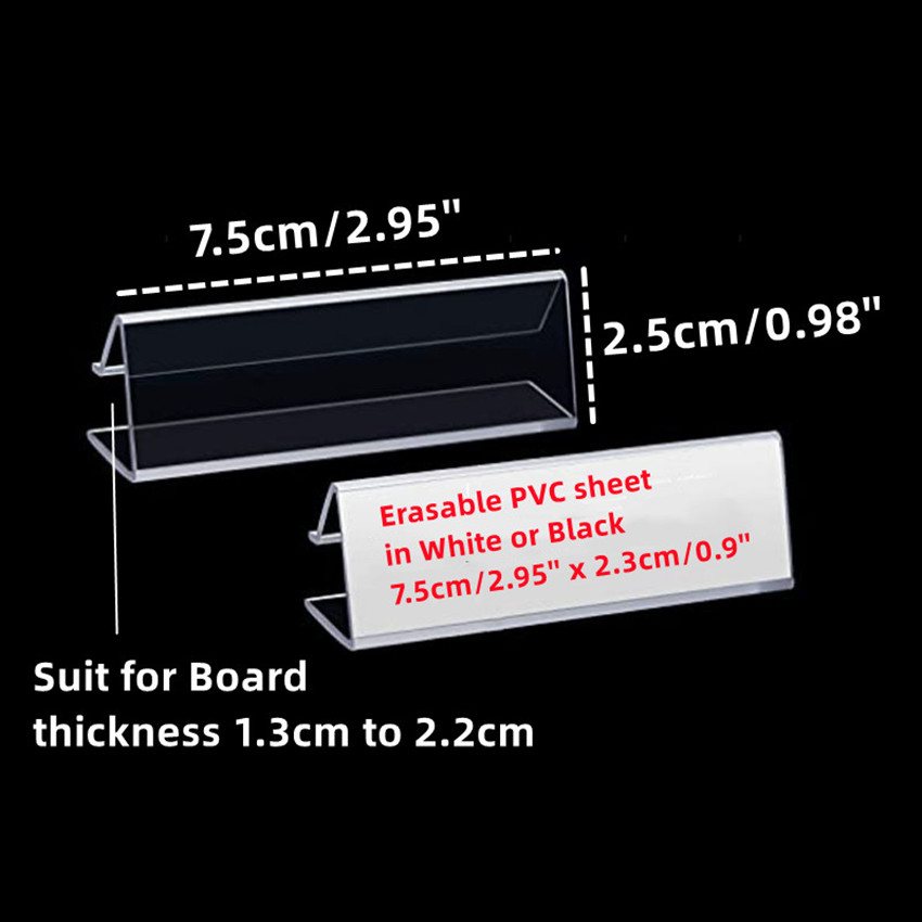 메모 가격 라벨 카드 태그 디스플레이 클립 홀더 스탠드 삭제 가능한 PVC 슈퍼마켓 선반 나무 보드 유리 삽입
