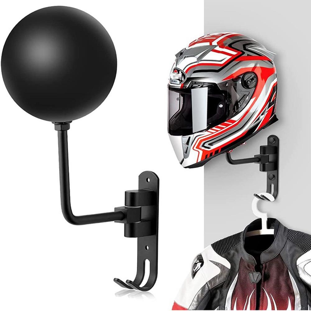 Wall Mounted Motorcycle Helmet Rack 180 Degrees Rotating Helmet Storage Rack Perforation-Free Display Rack Double Hook Coat Hat