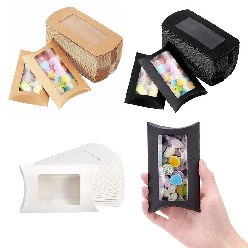 10/20/30/50 / PCS Shape Shape Box Candy Boîte avec fenêtre Christmas Kraft Paper Gift Emballage Boîtes