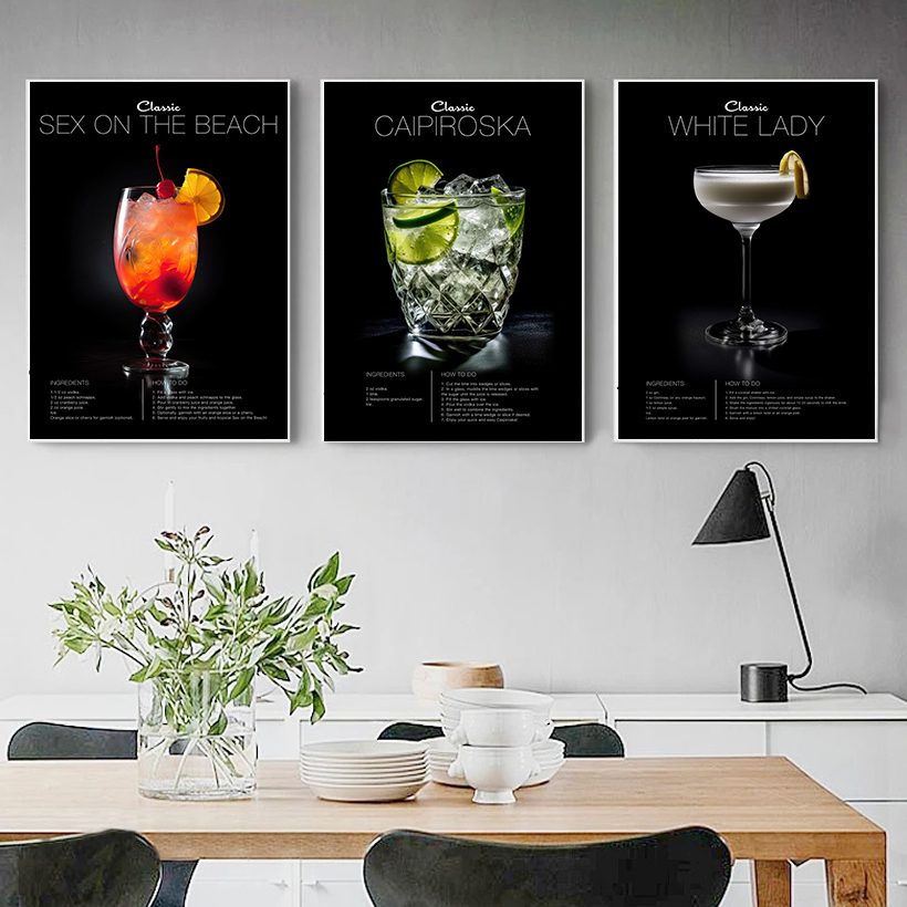 Klassische Cocktail -Poster Caipiroska, Margarita, Gin, Mojito Drinks Leinwand Malerei Druck Wandkunst Bilder Home Coffee Bar Dekor Dekor Dekor