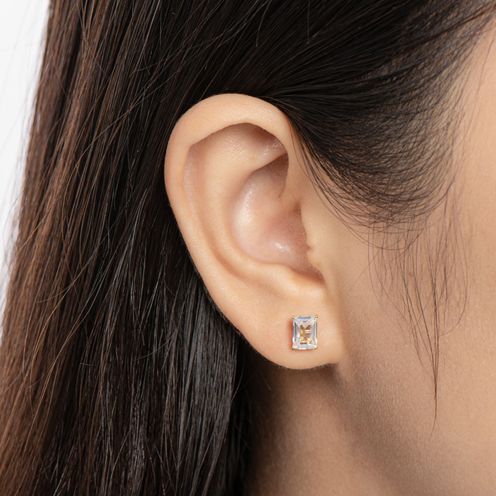 D VVS1 Emerald Cut Moissanite Earring S925 Sterling Sliver PLATED met 18K witgouden oorbellen voor vrouwen fijne sieraden