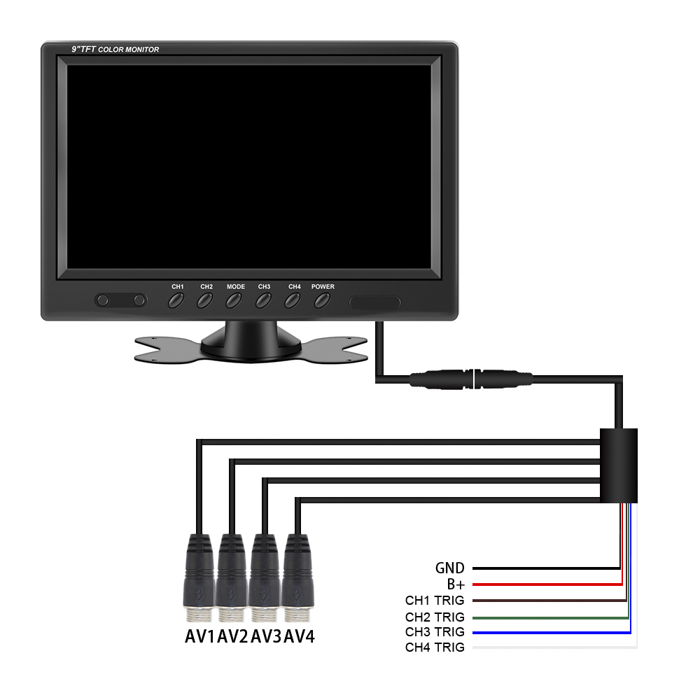 TFT TFT LCD écran divisé Quad Moniteur de surveillance Sécurité Capteur de la voiture Affichage arrière Vue arrière du parking Système de la caméra de la vue arrière