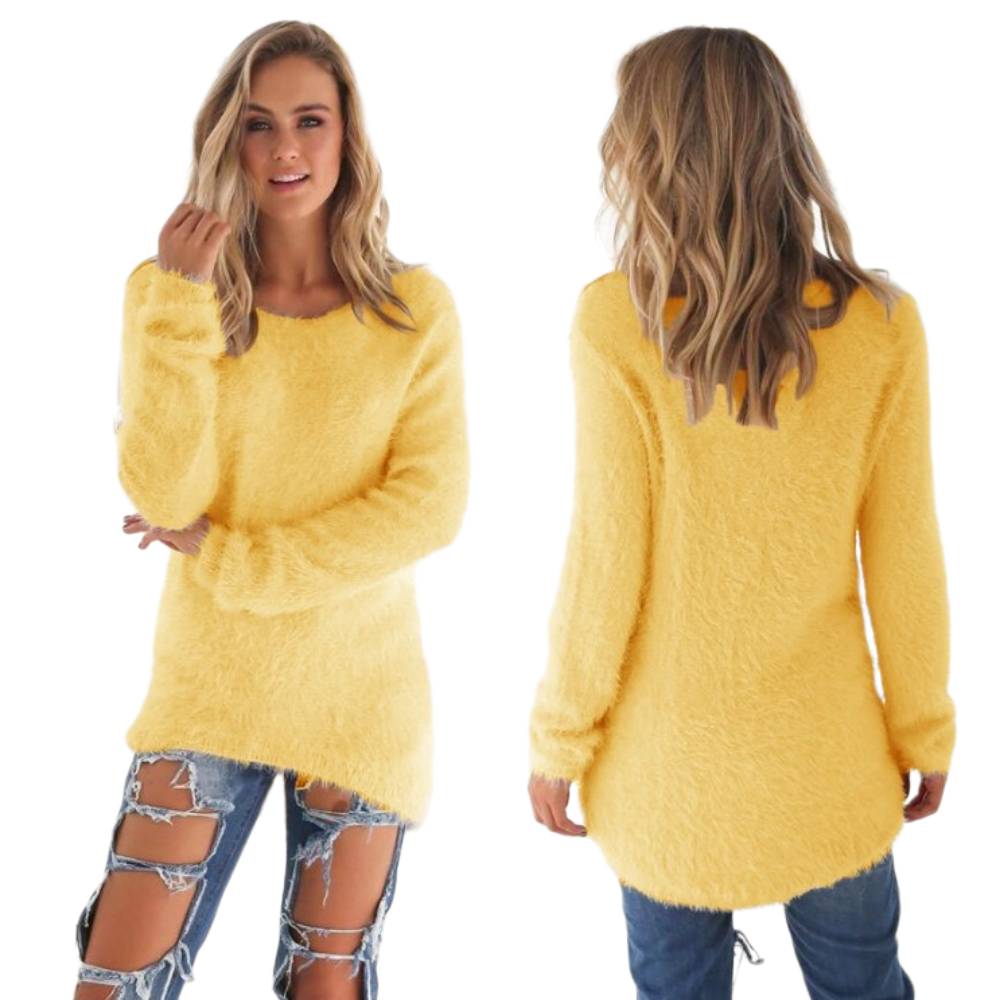 Casual Long Sleeve Tops Plush Woolen Soft Pullover Female Bottoming Clothing Women Winter Crew Neck Knit Woollen Sweater S-5XL