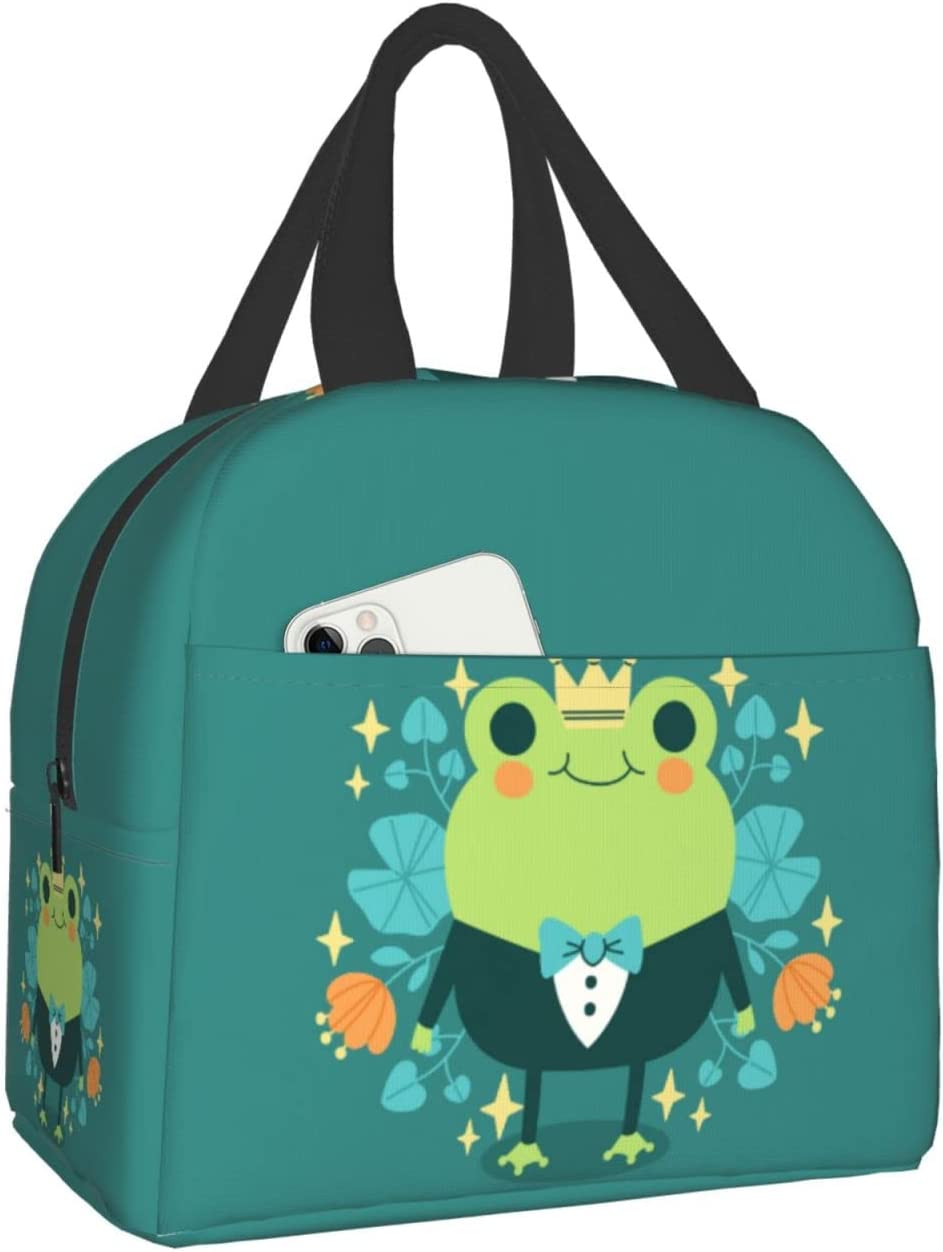 Cute Frog with Big Eyes Print Thermal Lunch Bag Insulated Bento Box Reusable Waterproof Lunch Bag for Office Picnic Hiking Beach