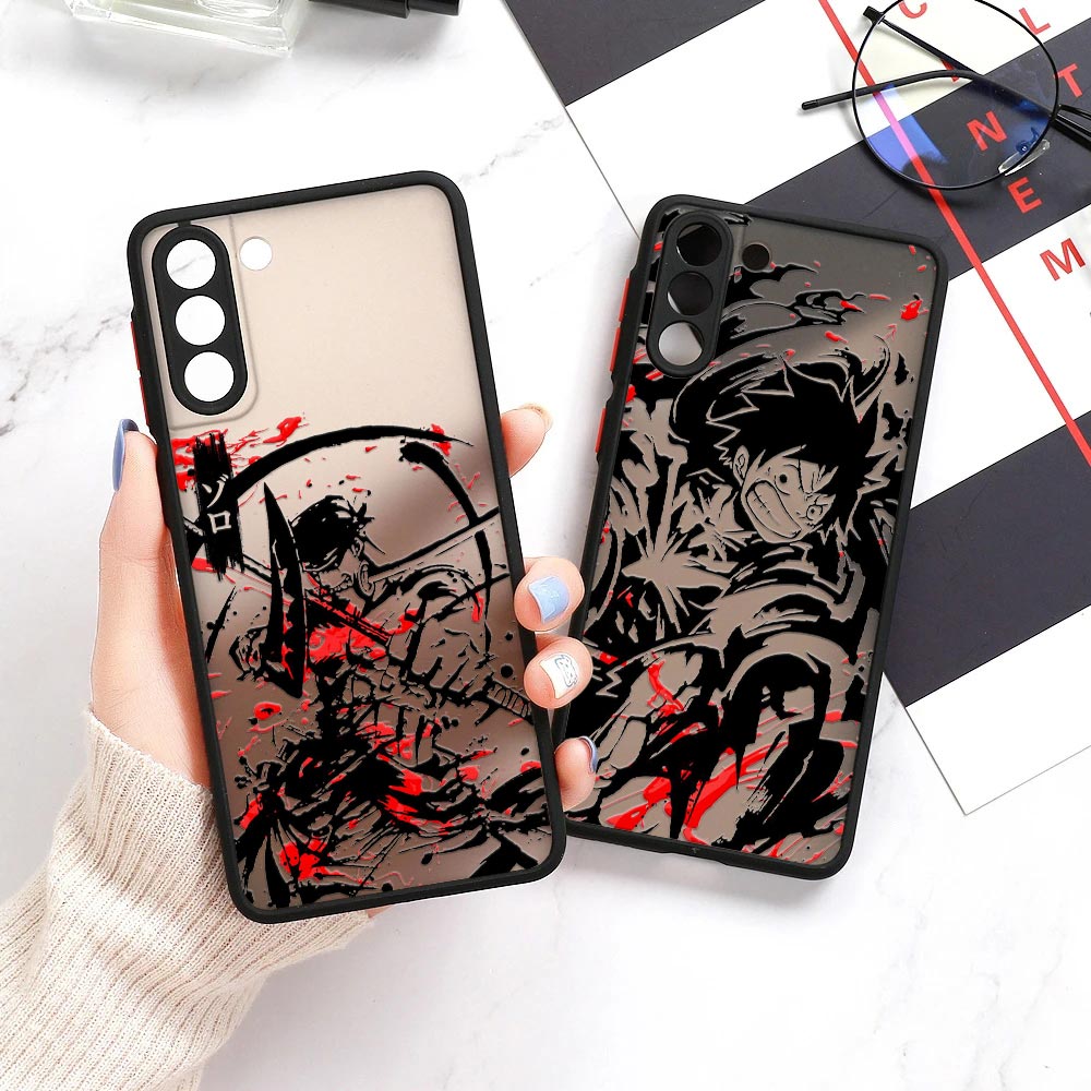 o-one Art PieceブラックレッドL-Luffys-Ass Anime Clear Coque for Samsung S23 CASE GALAXY S20 FE S21 S22 ULTRA S10 S8 S9 PLUS FUNDA