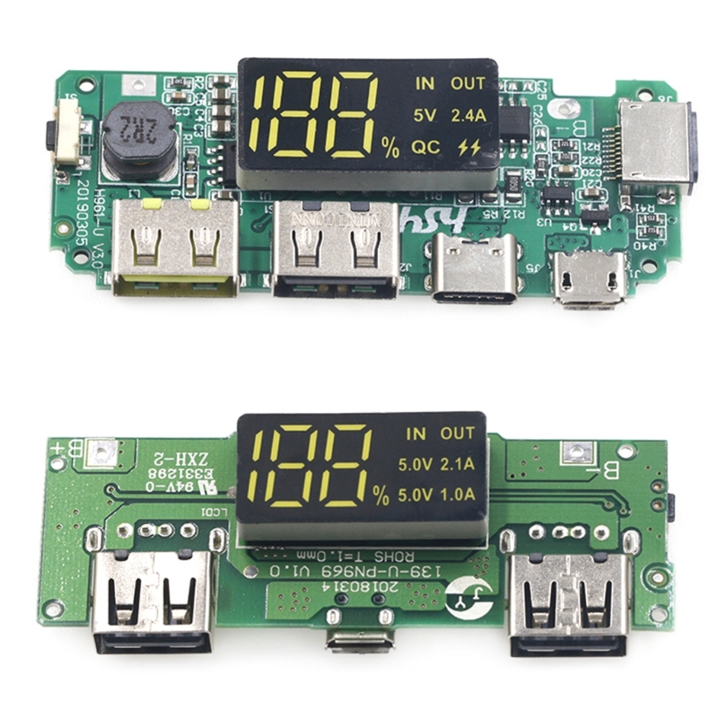 5V 2a /5v 2.4a duplo USB /tipo-C /micro USB Mobile Power Bank 18650 Bateria de lítio Display Display Charging Charger Board Board