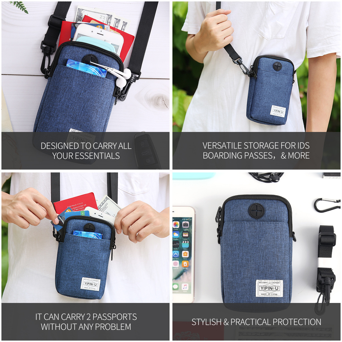 Multi-functional Hanging Neck Cell Phone Bag Passport Bag Mini Waterproof Receive Bag Hang bag Waist Pack