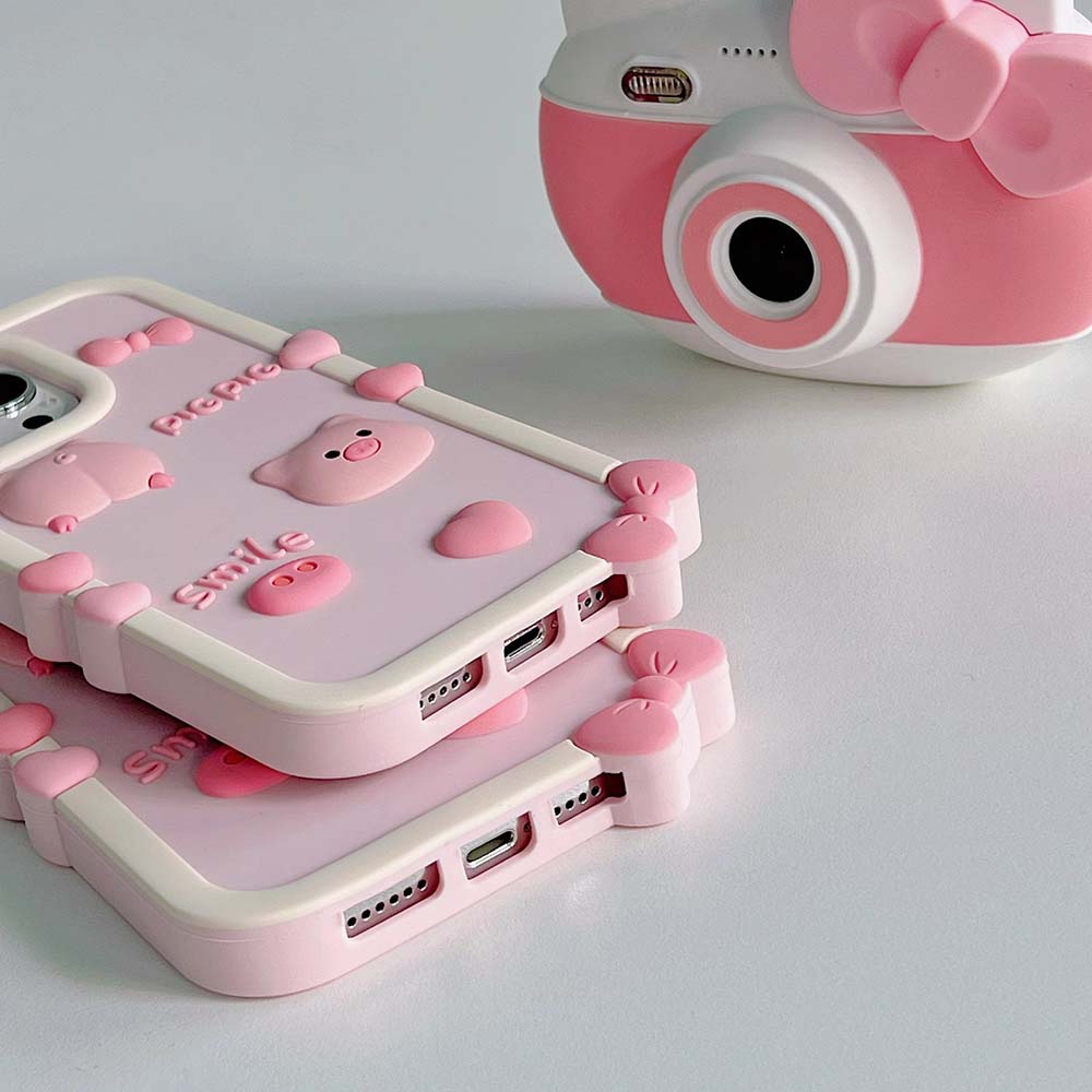 Case 3D Love Pig para iPhone 15 14 13 12 11 X S XR 7 8 SE Pro Max más lindo y encantador choque de silicona suave