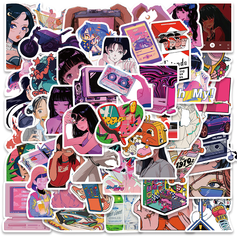 50 pezzi di pop girl pop vintage city pin up rosa adesivi poster laptop fai -da -te motocicletta skateboard skateboard decal sticker bambini