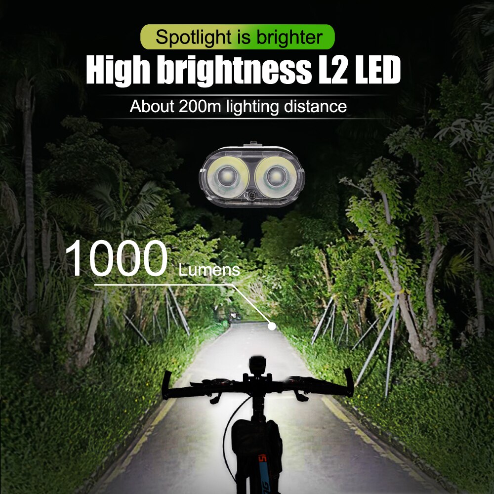 دراجة ضوء 1000Lumen 4000mAh دراجة المصباح الأمامي الطاقة بنك المصباح المقود USB شحن MTB تمييز ركوب الدراجات