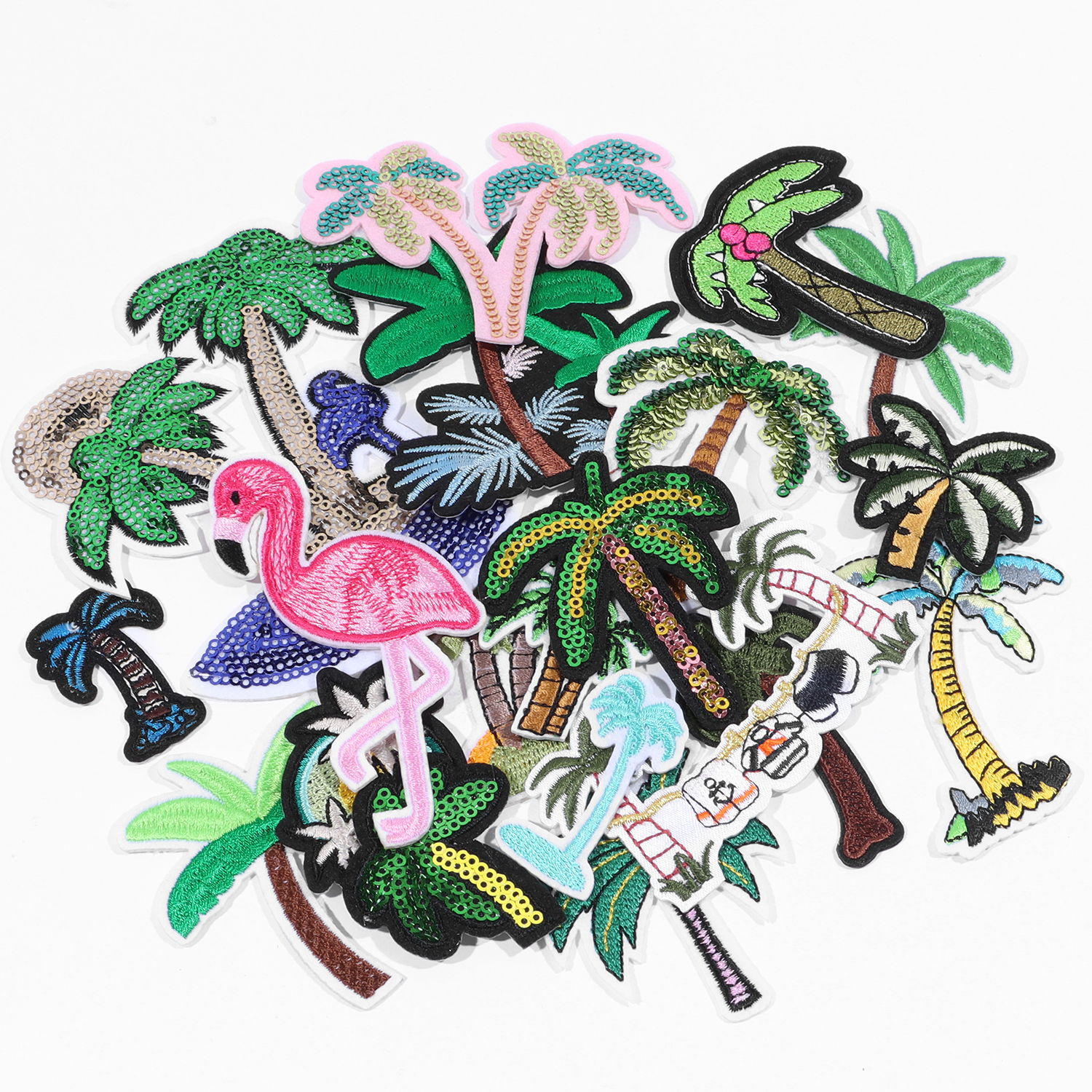 20-stcs Flamingo kokosnootboomvlakken borduurwerk voor t-shirt naa-aan Appliques kleding jeans stickers willekeurige diy kinderpatches