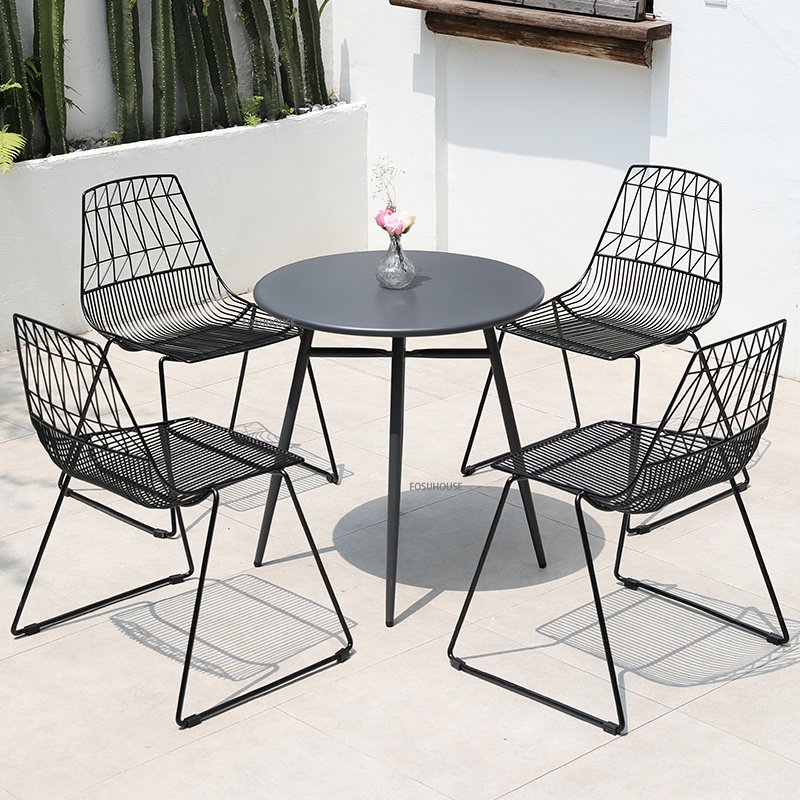 Modern Minimalist Black Outdoor Table and Chairs Set Outdoor Garden Living Room Desk Chairs for Country House Patio Furniture