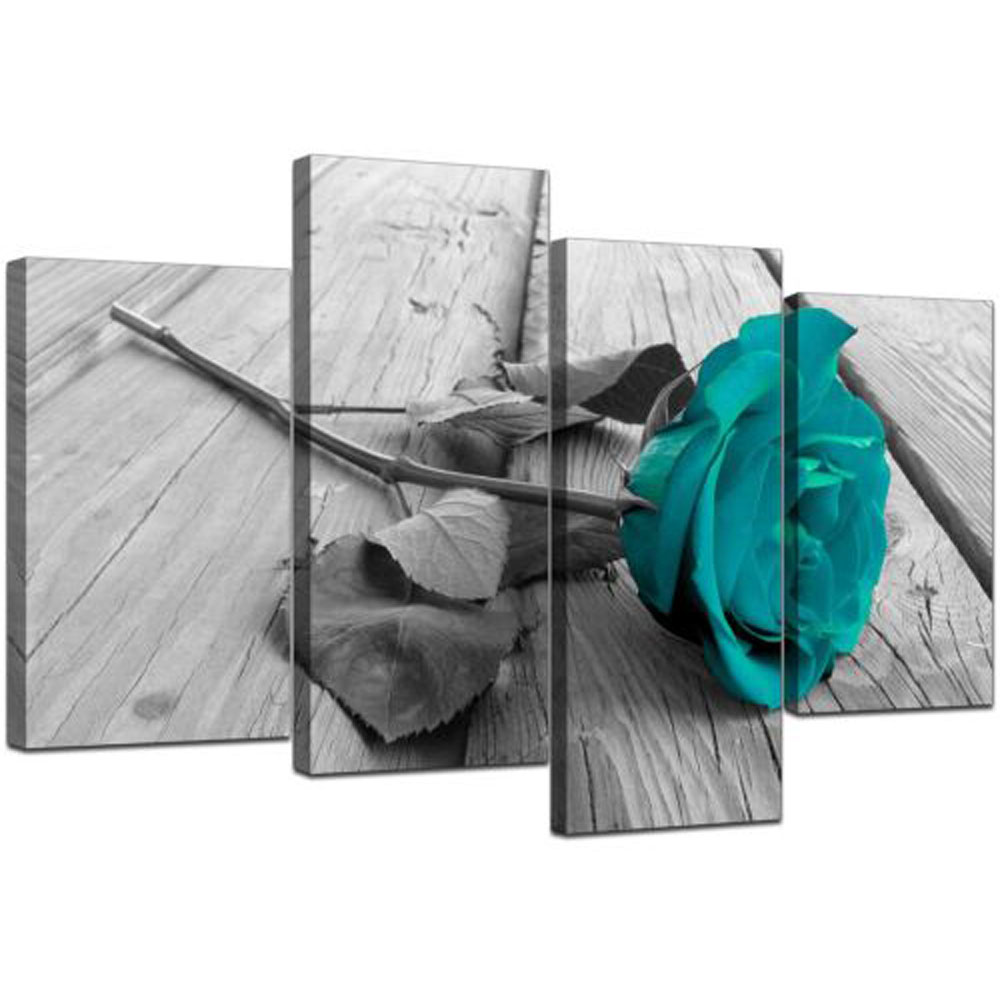 4 pezzi Black White Flower Flower Teal Modulare Murale Stampa murale Art Canvas Poster Poster Picchi dipinti decorazioni la casa soggiorno