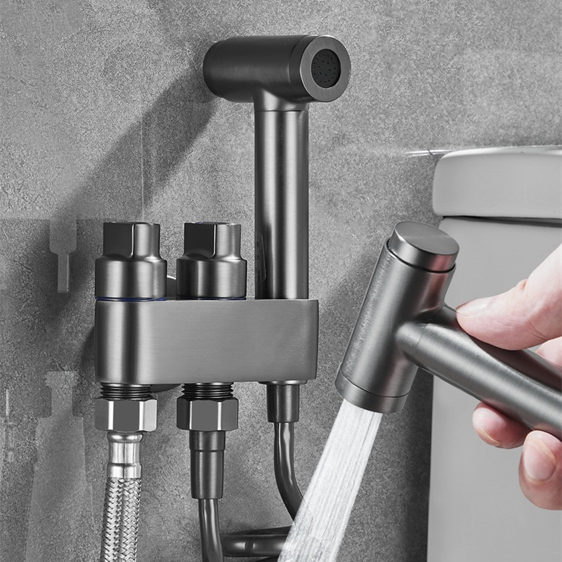 Toilettensprühpistole Set Chrom/graues Messing Hand Bidet Wasserhahn für Badezimmer Handsprühchef Duschkopf Selbstreinigende Badezimmervorrichtung