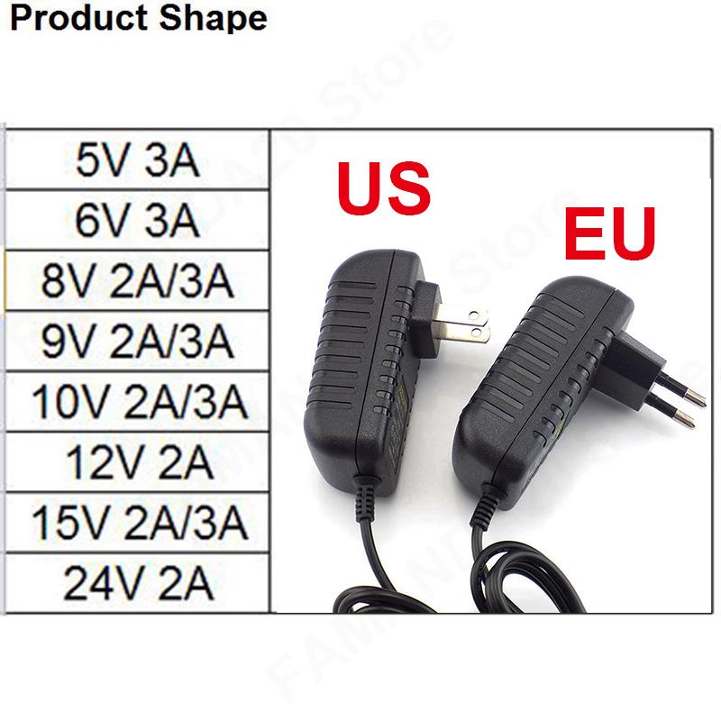 Portátil DC 5.5mmx2.1mm Adaptador de alimentação Carregador de conversor para 5V 6V 10V 12VLOT 9V 8V 3A 2A 24V 15V M20